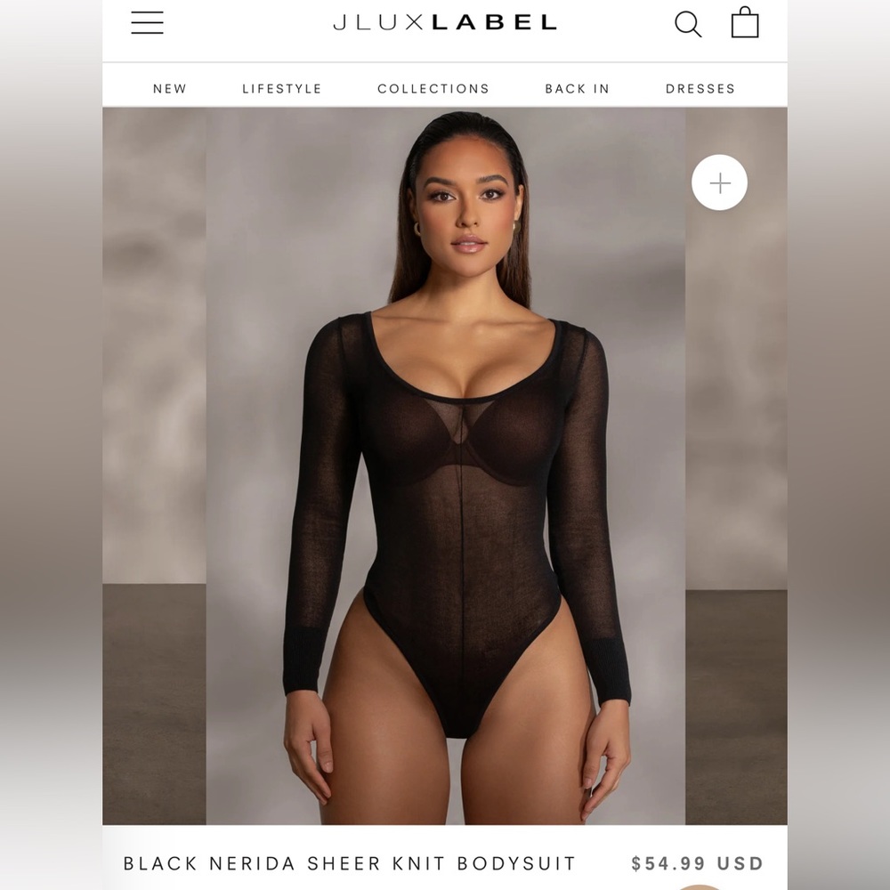 Brand new never worn JLuxLabel BLACK NERIDA SHEER KNIT BODYSUIT in size small.